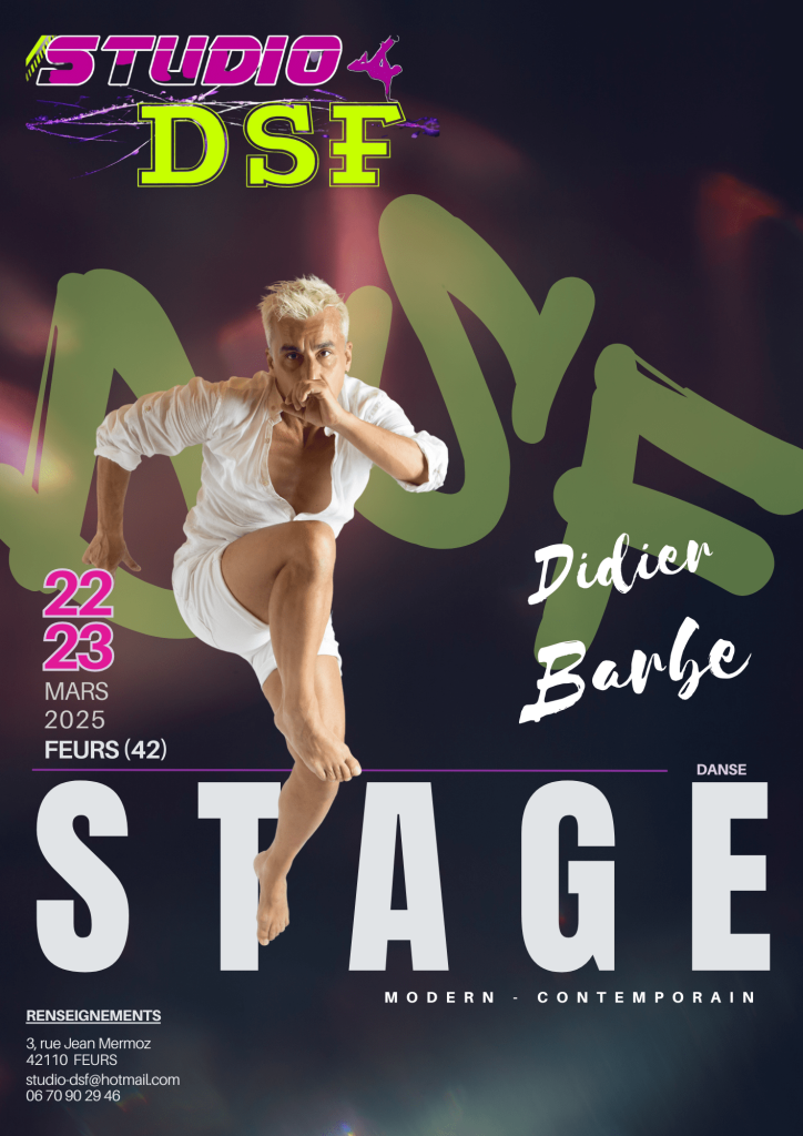 Ne ratez pas notre stage modern-contemporain le week-end du 22 et 23 mars avec Didier Barbe.